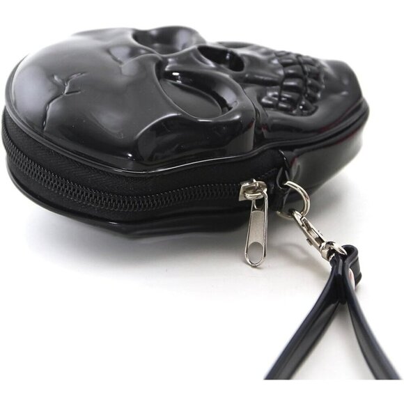 Women Black Skull Coin Purse Halloween Spooky Goth Accessories - Picture 2 of 4